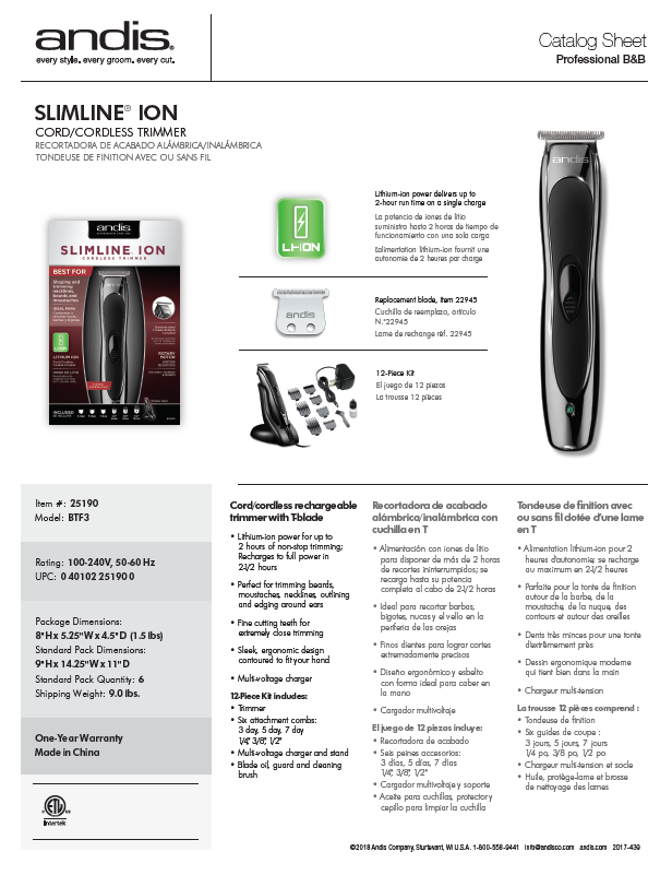 Andis Slimline Ion Cord Cordless Trimmer