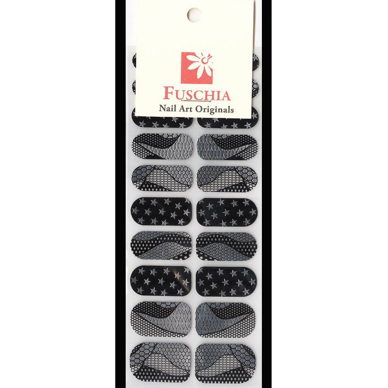 Fuschia, Fuschia Nail Wraps - Black & Silver Nets  See Through, Mk Beauty Club, Nail Wrap