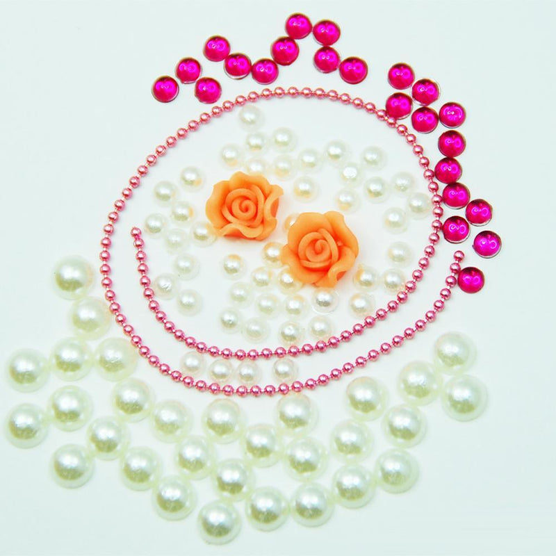 Fuschia, Fuschia Nail Art -  Rose & Rhinestone 5pc Set - Orange, Mk Beauty Club, Nail Art