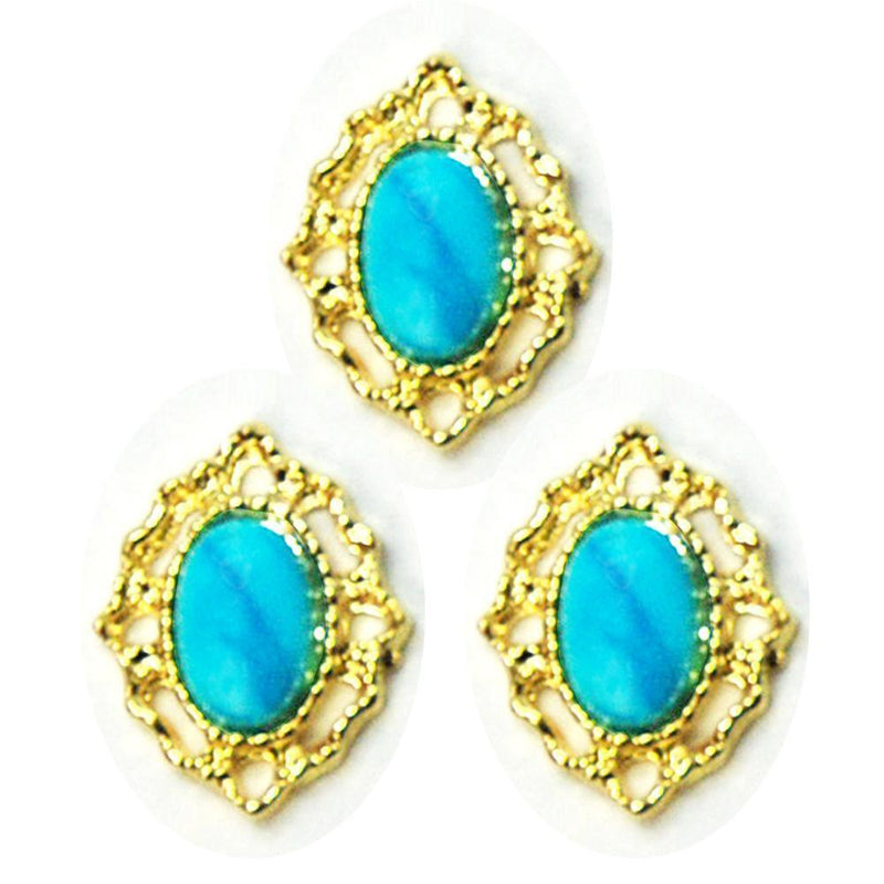 Fuschia, Fuschia Nail Art - Gold Lined Marble - Blue 3pc, Mk Beauty Club, Nail Art