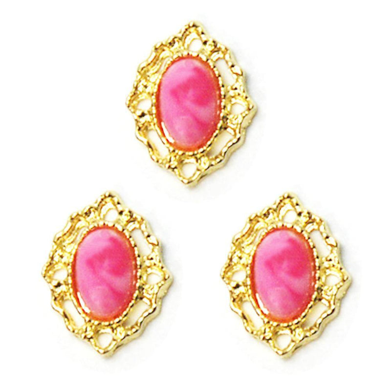 Fuschia, Fuschia Nail Art - Gold Lined Marble - Pink 3pc, Mk Beauty Club, Nail Art