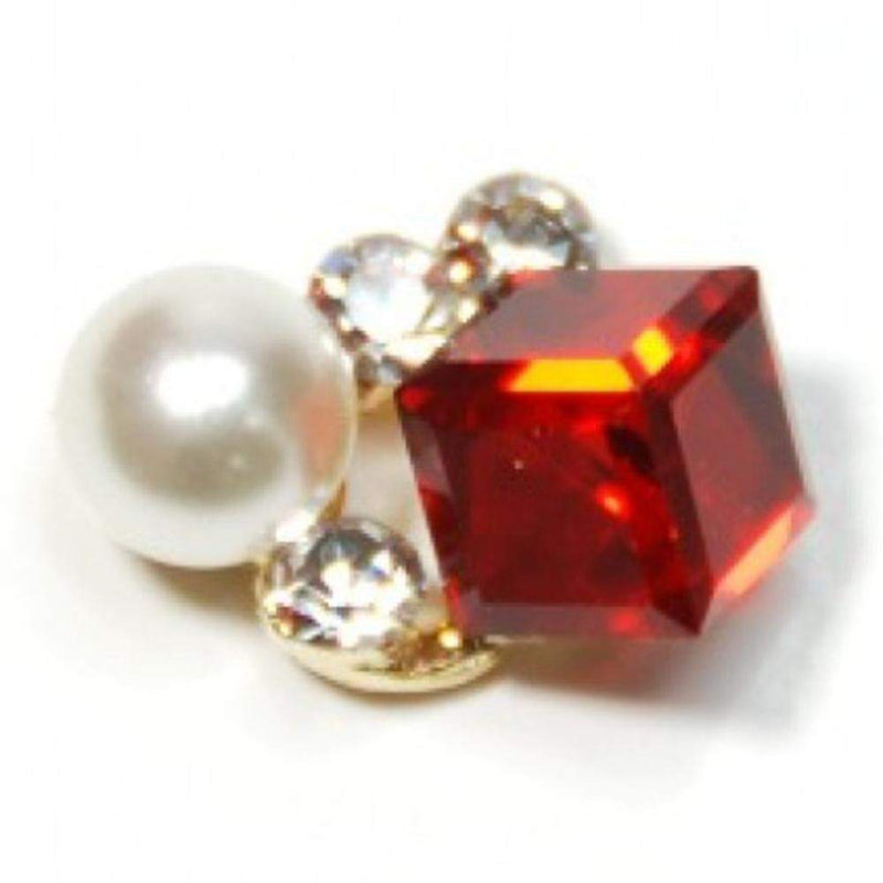 Fuschia, Fuschia Nail Art - Square Crystal - Red/Gold, Mk Beauty Club, Nail Art