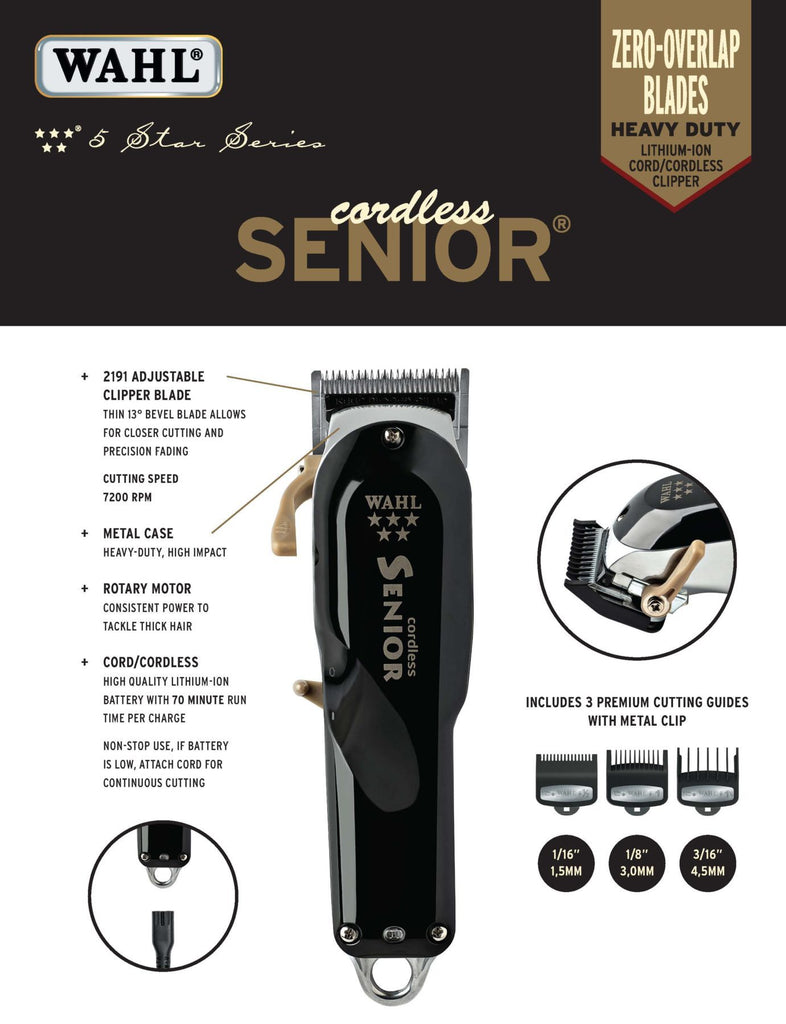 Wahl 5-Star Cordless Senior Hair Clipper #8504-400 Professional Series