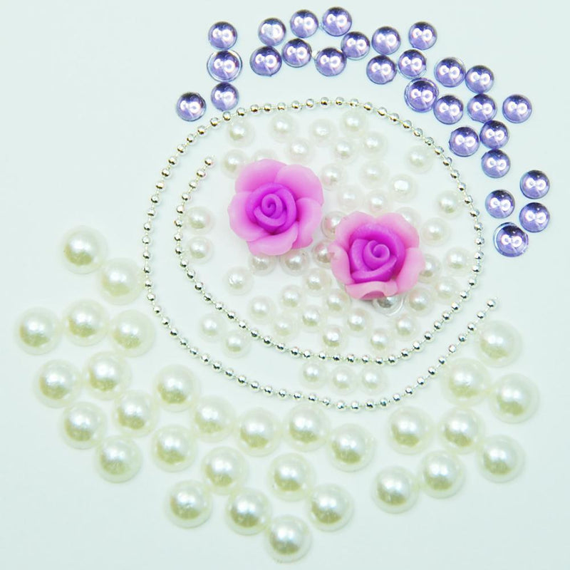 Fuschia, Fuschia Nail Art -  Rose & Rhinestone 5pc Set - Purple, Mk Beauty Club, Nail Art