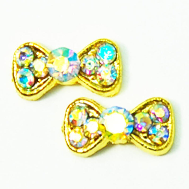 Fuschia, Fuschia Nail Art Charms - Mini Crystal Bows - Gold, Mk Beauty Club, Nail Art Charms