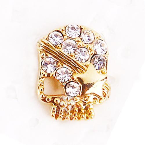 Fuschia, Fuschia Nail Art - Skull - Crystal/Gold, Mk Beauty Club, Nail Art