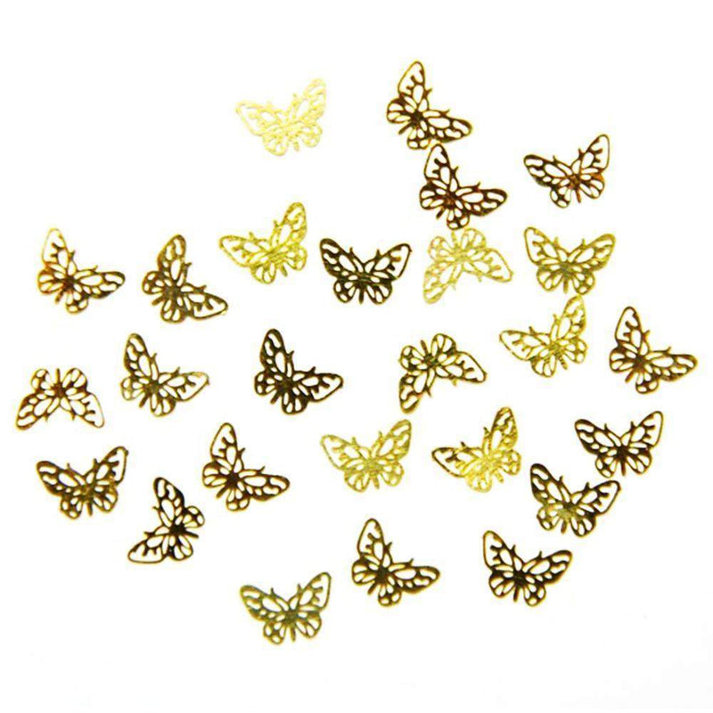 Fuschia, Fuschia Nail Art - Gold Metal Butterflies, Mk Beauty Club, Nail Art